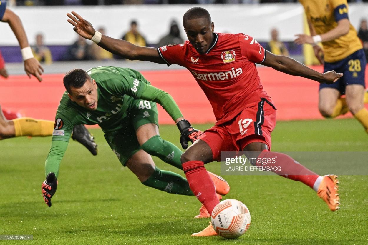 Moussa Diaby is in fine form for Leverkusen and scored again on Thursday night PHOTO CREDIT: LAURIE DIEFFEMBACQ