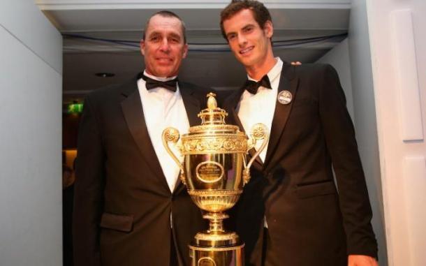 Murray (right) and Lendl pose with the trophy after Murray's 2013 Wimbledon victory. Photo: Getty Images