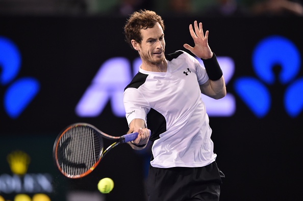 Andy Murray hits a forehand during his semifinal on Friday. Photo: Peter Parks/AFP/Getty Images