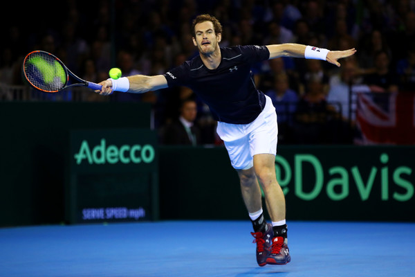 Andy Murray hits a forehand last month in the Davis Cup semifinals. Photo: Clive Brunskill/Getty Images