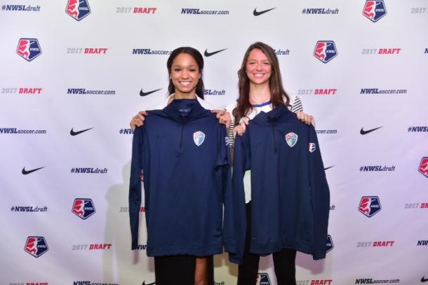 Darian Jenkins and Ashley Hatch after being selected by the North Carolina Courage during the 2017 NWSL College Draft | Source NorthCarolinaFC.com