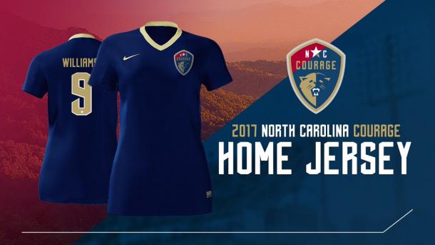 The Courage's home kits will be dark blue with a gold trim along the collar | Source: The North Carolina Courage Twitter - @TheNCCourage