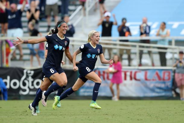 Denise O'Sullivan celebrating with teammates Photo Courtesy of North Carolina Courage