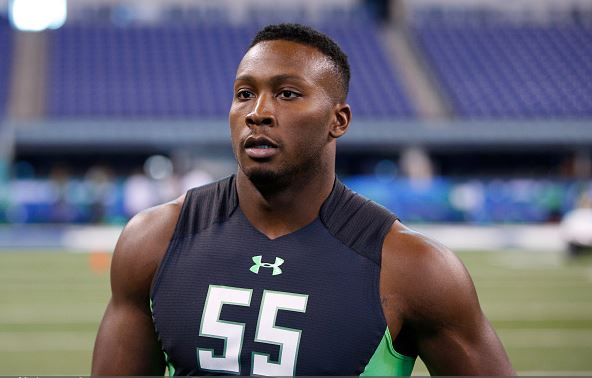 Defensive lineman Noah Spence of Eastern Kentucky looks on during the 2016 NFL Scouting Combine at Lucas Oil Stadium on February 28, 2016 in Indianapolis, Indiana. / Joe Robbins - Getty Images