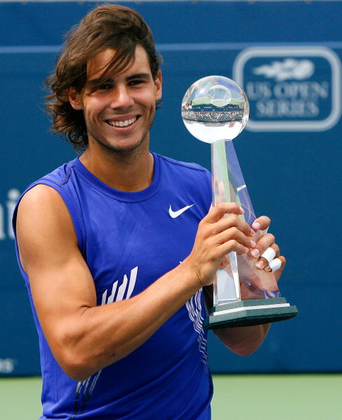 Rafael Nadal holds the trophy after his second title in 2008. Photo: Kevin C. Cox/Getty Images