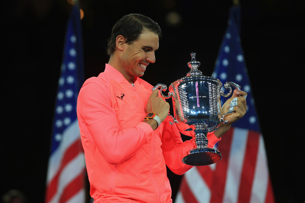 Nadal hoists his trophy last September at the US Open, a title he will need to defend to stay in contention for number one. Photo: Chris Trotman/Getty Images