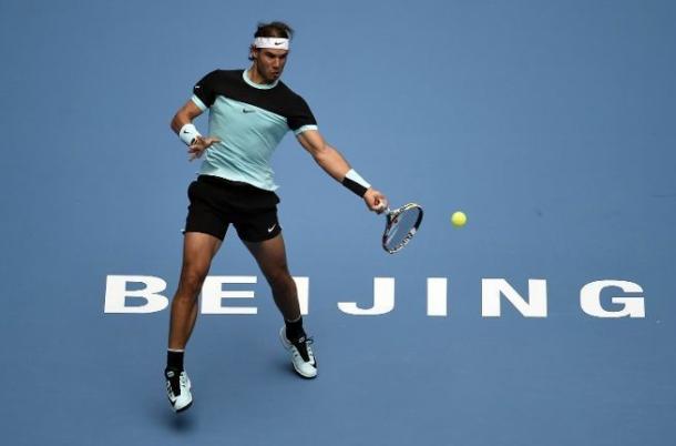 Rafael Nadal hits a forehand last year in Beijing. Photo: AFP