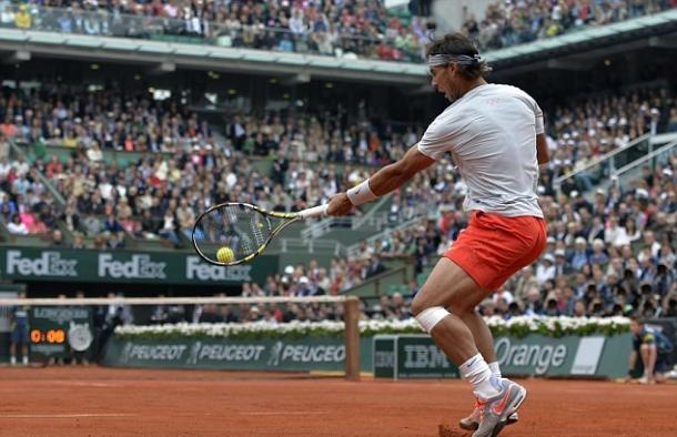 Nadal hits a forehand during the 2013 final. Photo: AFP/Getty Images