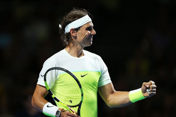 Nadal pumps his first during an exhibition match before the Australian Open (Photo: Brendon Thorne/Getty Images)