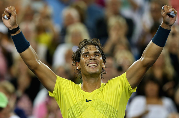 Nadal celebrates his victory over Federer in the 2013 Cincinnati quarterfinals. Photo: Ronald Martinez/Getty Images