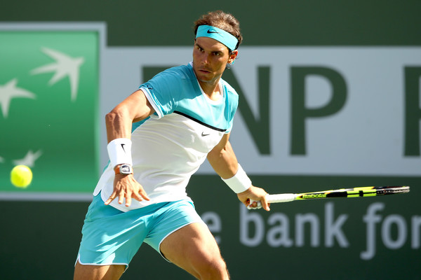 Nadal lines up a forehand during the Indian Wells semifinals. Photo: Julian Finney/Getty Images