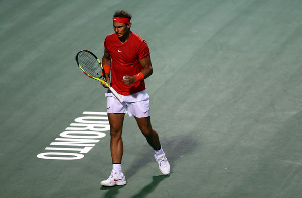 Rafael Nadal pumps his fist during his first hard court match in just over seven months. Photo: Getty Images