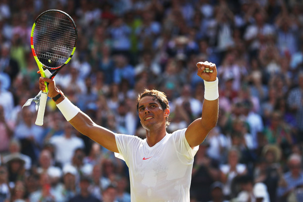 Rafael Nadal celebrates one of his impressive early wins at the All-England Club. Photo: Clive Brunskill/Getty Images