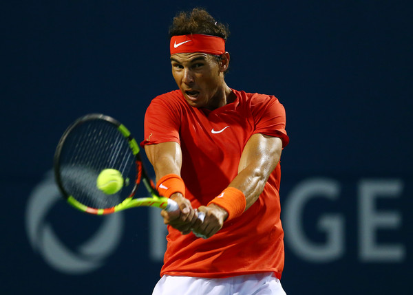 Nadal crushes a backhand during the win on Wednesday night. He wasn't totally satisfied with his ground game during the match. Photo: Getty Images