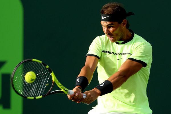 Nadal hits a backhand during his second round win. Photo: Matthew Stockman/Getty Images