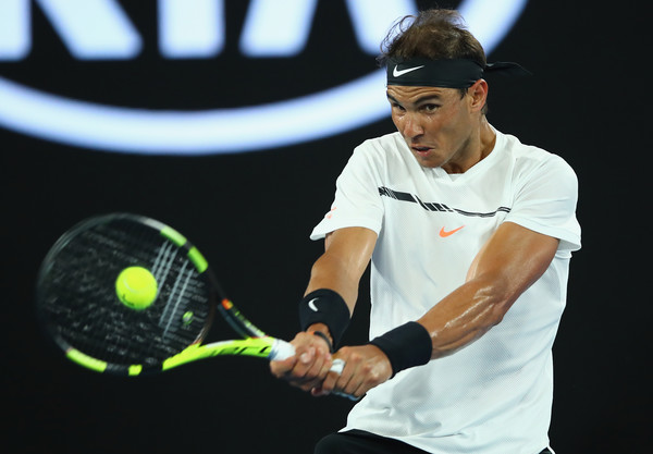 Nadal rips a backhand. Photo: Clive Brunskill/Getty Images