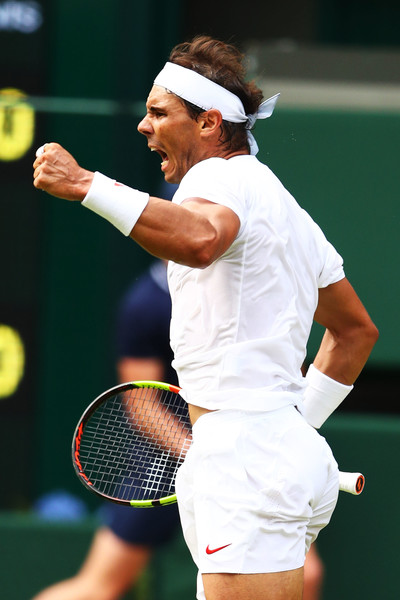 Nadal celebrates breaking Kukushkin's serve late in the third set. Photo: Michael Steele/Getty Images