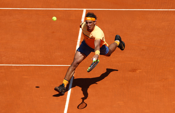 Nadal stretches for a volley in his second round match. Photo: Michael Steele/Getty Images