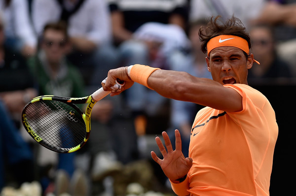 Rafael Nadal crushes a forehand during the third round match. Photo: Dennis Grombkowski/Getty Images