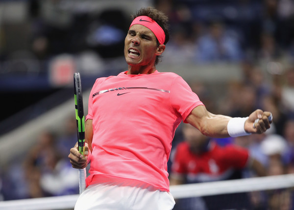 Nadal celebrates a big point late on Saturday. Photo Matthew Stockman/Getty Images