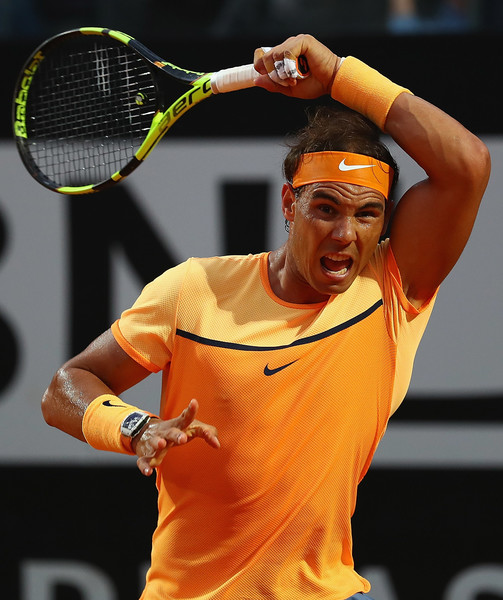 Rafael Nadal follows through on a forehand in the second round. Photo: Matthew Lewis/Getty Images