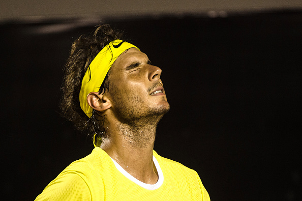 Rafael Nadal looks frustrated during his loss on Saturday. Photo: Yasuyoshi Chiba/AFP/Getty Images