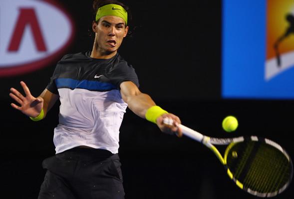 Nadal strikes a forehand back at the 2009 Australian Open. Photo: Getty Images