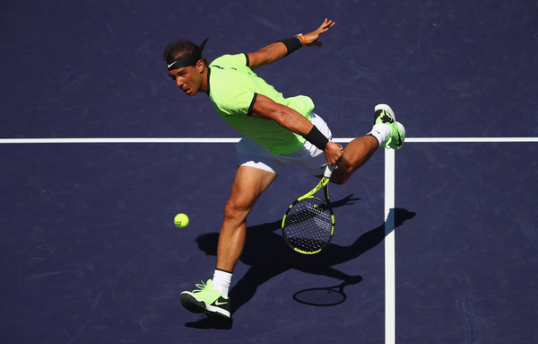 Rafael Nadal hits a backhand volley in Indian Wells. Photo: Clive Brunskill/Getty Images