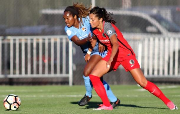 Nadim against Sky Blue FC as a forward for the Portland Thorns. Photo: portlandtimbers.com