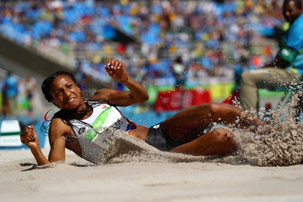 Naffisatou Thiam competes in the long jump, an event she won, on day two of the heptathlon at the Olympics/Photo: Alexander Hassenstein/Getty Images