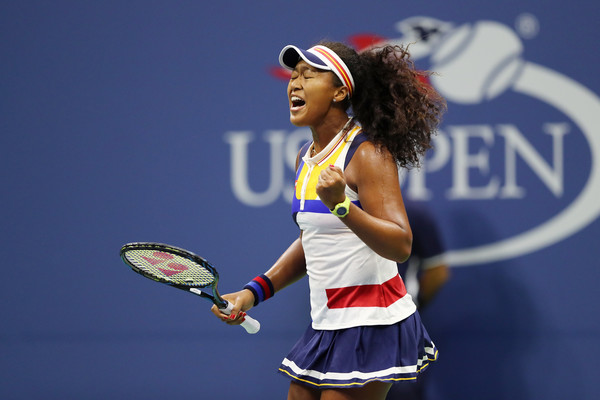 Naomi Osaka celebrates after winning a point during her first-round match against Angelique Kerber at the 2017 U.S. Open. | Photo: Elsa/Getty Images