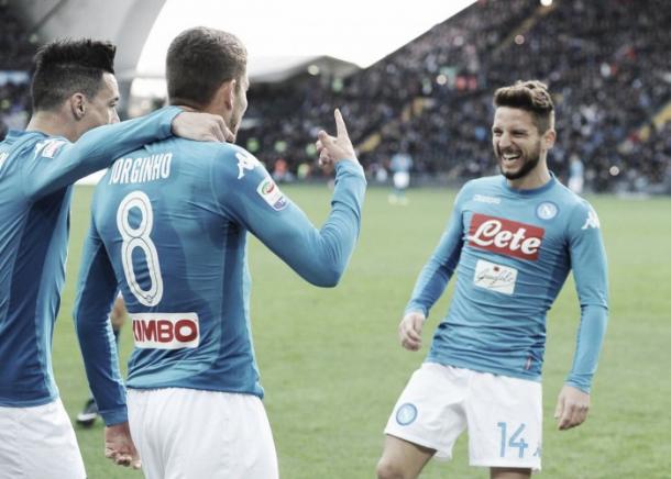 Celebración del único gol napolitano frente al Udinese | Foto: Twitter Napoli Oficial