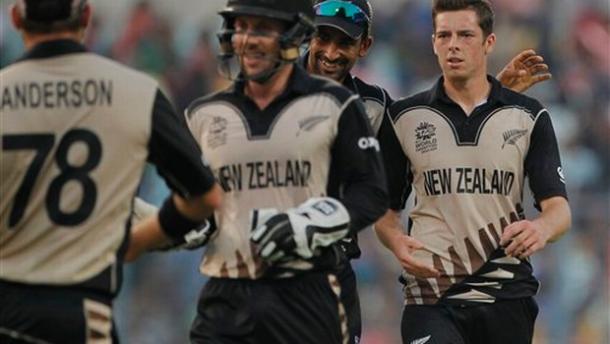 Santner celebrating with his teammates after taking four wickets against India | Photo: icc.com