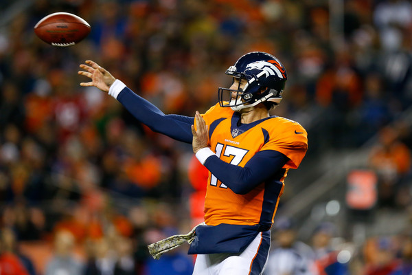 Quarterback Brock Osweiler #17 of the Denver Broncos passes against the New England Patriots. |Source: Justin Edmonds/Getty Images North America|