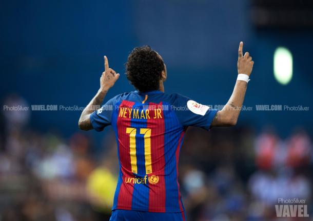 Neymar celebra su gol, el segundo del Barça | Foto: PhotoSilver - VAVEL 