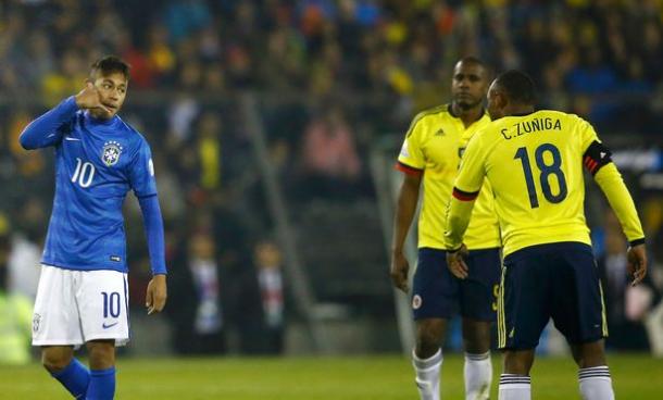 Neymar received a red card in last summer's Copa America clash with Colombia, before his side were eliminated in the Quarter-Finals. (Source: Ricardo Moraes/Reuters)