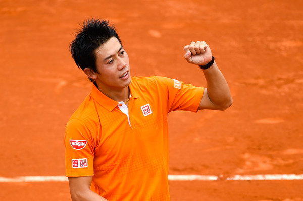 Nishikori celebrates an early-round win during his Barcelona run. Photo: David Ramos/Getty Images