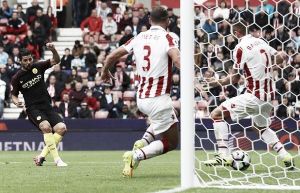 The Potters defence is carved open as Nolito scores. Photo: The Guardian. 