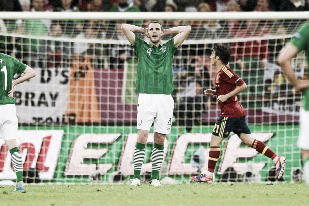 Above: John O'Shea in action for Ireland in their 4-0 defeat to Spain back in Euro 2012 | Photo: thesun.ire