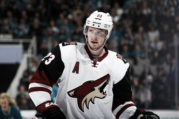 Oliver Ekman-Larsson #23 of the Arizona Coyotes looks on during the game against the San Jose Sharks at SAP Center on February 13, 2016 in San Jose, California. (Photo by Rocky W. Widner/NHL/Getty Images)
