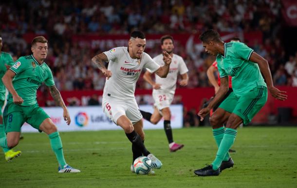 Ocampos en el partido ante el Real Madrid. Foto: sevillafc.es