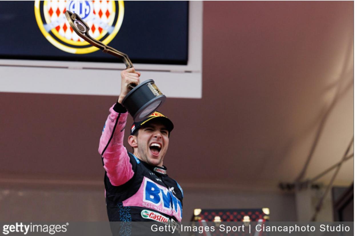<strong><a  data-cke-saved-href='https://www.vavel.com/en/motorsports/2023/03/20/formula-1/1141292-saudi-arabia-grand-prix-driver-ratings-perez-heads-up-rb-1-2-alonso-claims-bemusing-podium.html' href='https://www.vavel.com/en/motorsports/2023/03/20/formula-1/1141292-saudi-arabia-grand-prix-driver-ratings-perez-heads-up-rb-1-2-alonso-claims-bemusing-podium.html'>Esteban Ocon</a></strong> celebrates his Podium - (Photo by Emmanuele Ciancaglini/Ciancaphoto Studio/Getty Images)