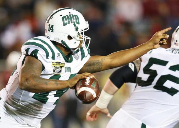 Ohio quarterback Greg Windham was under pressure all night against the suffocating Troy defense/Photo: Brynn Anderson/Associated Press