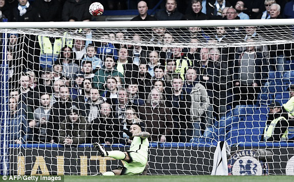 Above: Nicolas Otamendi clears Pedro's effort off the line in Chelsea's 2-0 defeat to Manchester City | Getty Images 