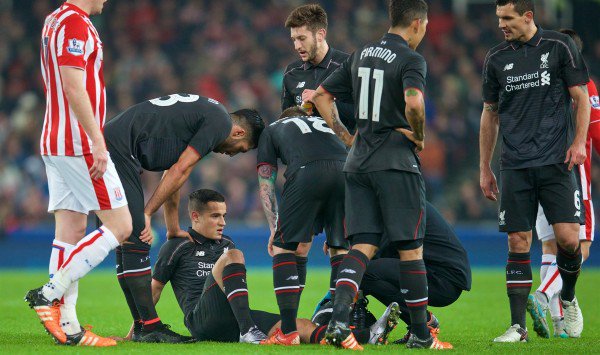 Key man Philippe Coutinho was one of four players to succumb to injury against Stoke. (Photo: This Is Anfield)