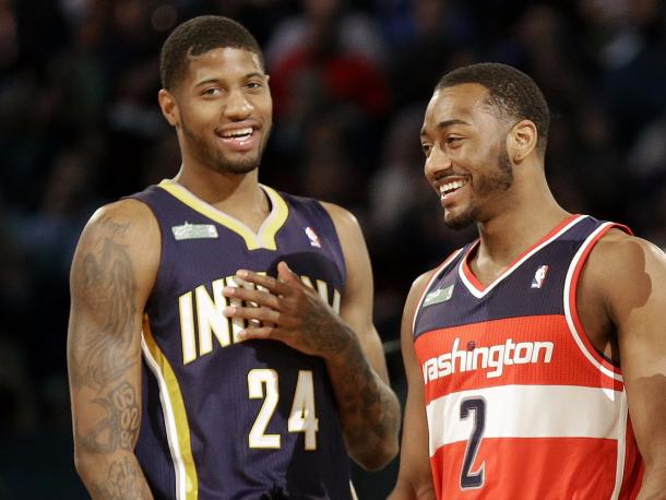 These two had a dance-off in the NBA Dunk Contest back in 2013. Now they can possibly do pre-game handshake routines as teammates. Photo: Gerald Herbert/AP 