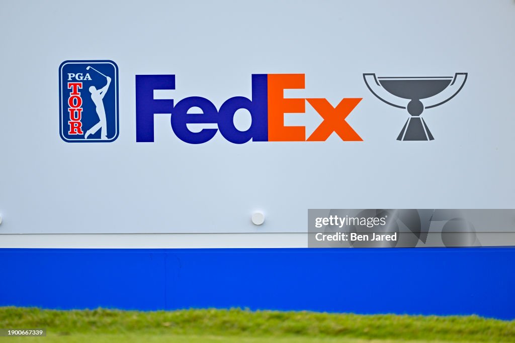 FedEx Cup signage is seen during the first round of The Sentry at The Plantation Course at Kapalua on January 4, 2024 in Kapalua, Maui, Hawaii. (Photo by Ben Jared/PGA TOUR via Getty Images)