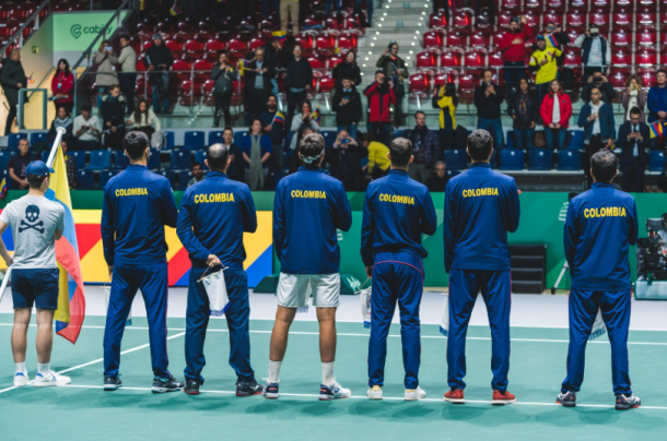 Colombia, en la presentación de uno de sus duelos en las finales de la Copa Davis. Imagen: @Fedecoltenis