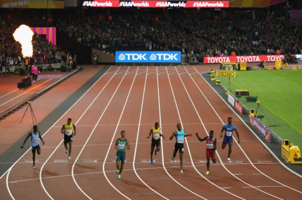 The end of the race, with Niekerk having already crossed the line (Getty/Patrick Smith)