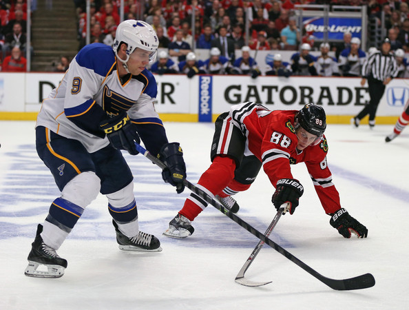 The Blues and Blackhawks matched up in the first round of the playoffs two years ago, and they may do so again as two top five teams in the league in points. (April 26, 2014 - Source: Jonathan Daniel/Getty Images North America)